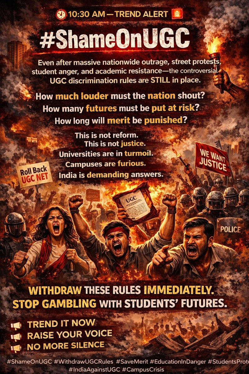 neha_laldas's tweet image. ‼️Trend Alert‼️

Request everyone to participate in this trend, to make sure our voice reaches the top.

Make it loud, make it count!

Write this hashtag in every message you post today!
#ShameOnUGC 

Let us make sure, our kids don't suffer because of this vote-bank politics!