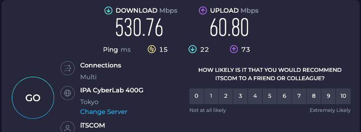イッツコム明日から300メガコースに下がるから、600メガコースの最後に記念に残しておく