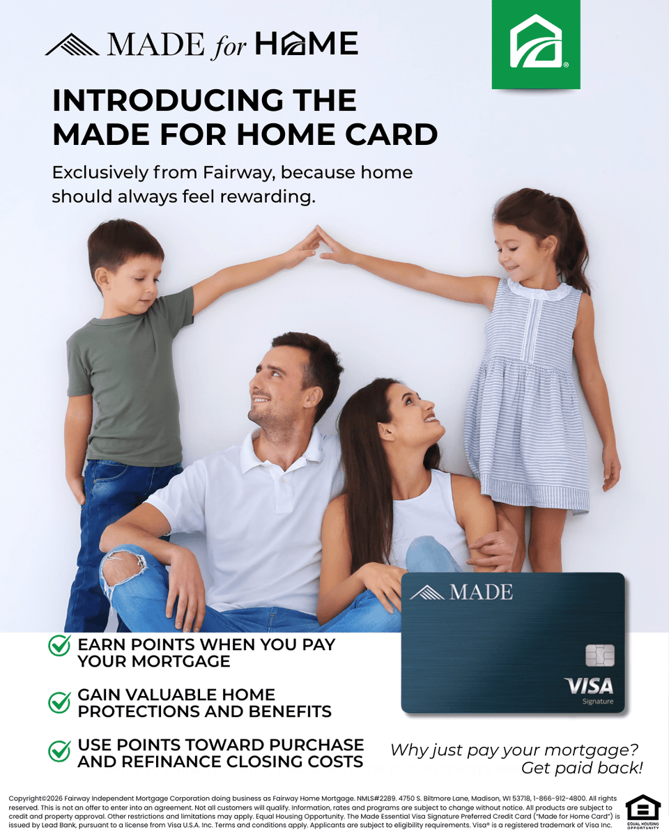 BrianEndres's tweet photo. Homeownership just got even more rewarding. The Fairway Made for Home credit card earns you rewards from mortgage payments, everyday purchases, and even home improvement costs! Your home works hard for you. Now your credit card does too. DM me to learn more! https://t.co/ueH8IX4T7P