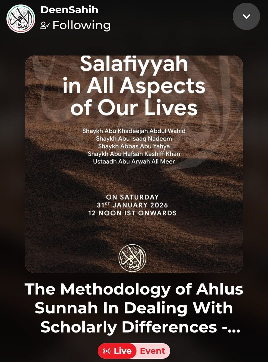 DeenSahih's tweet photo. Next lecture live now:
https://t.co/wugYkBeC7n https://t.co/CJ345txp62