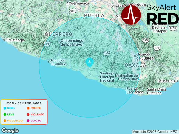 SkyAlertMx's tweet photo. #SismoFinalizado
  Intensidad 🔵“DÉBIL”🔵 en #Ometepec, Gro.
  Recibiste la notificación si estás dentro de los radios de alertamiento.
  Descarga #SkyAlert: https://t.co/utcJz1LFMg
  08:46:05 - 31/01/2026 https://t.co/HtthP8bANy