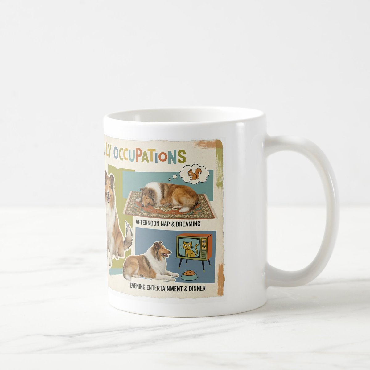 PDyaczenko's tweet photo. While the Scots bred the Collie to manage unruly sheep, the modern variety has pivoted to a far more demanding role: professional household supervisor. Order your "Everyday Occupation" mug here: https://t.co/A8zHjafpRJ. Whether they are serving as your Personal Shadow or the Chief Neighborhood Watch, this vessel honors the brilliant, busy mind of the world’s most elegant herder. It is a mandatory acquisition for any servant of the breed.