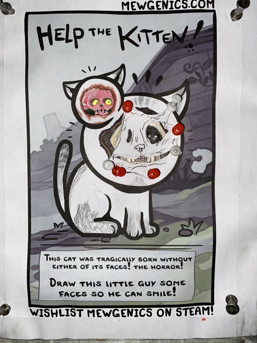 cheeburgus's tweet photo. @edmundmcmillen Now, I’ve heard of saving face… but this seems like a little much! Seems like the face factory has high demand lately, and a rotten little cat burglar has been stealing faces.. Everybody wishlist #mewgenics or you’ll get bad luck for a billion years!!! https://t.co/2ItXL709Fe