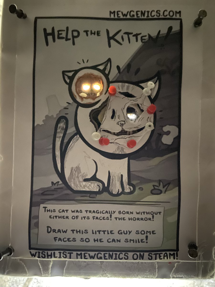 cheeburgus's tweet photo. @edmundmcmillen Now, I’ve heard of saving face… but this seems like a little much! Seems like the face factory has high demand lately, and a rotten little cat burglar has been stealing faces.. Everybody wishlist #mewgenics or you’ll get bad luck for a billion years!!! https://t.co/2ItXL709Fe