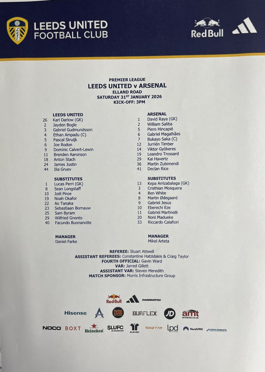 charles_watts's tweet photo. Today’s teamsheet. https://t.co/17d8TWJ7Z6