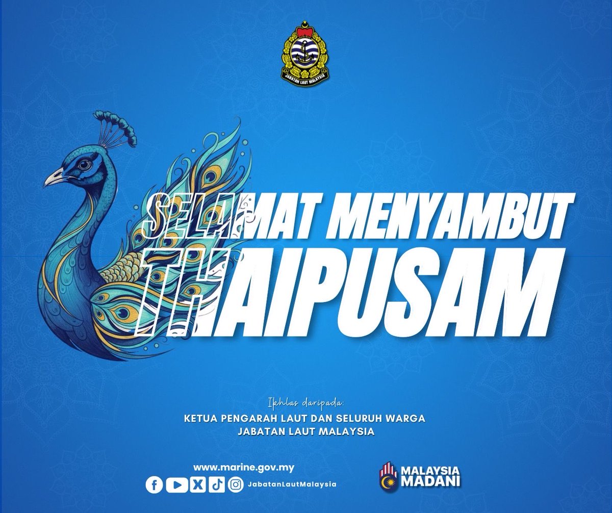 SELAMAT MENYAMBUT THAIPUSAM

Jabatan Laut Malaysia mengucapkan Selamat Menyambut Thaipusam kepada seluruh penganut Agama Hindu. Semoga perayaan ini terus memupuk nilai keharmonian, perpaduan dan saling menghormati selari dengan aspirasi Malaysia MADANI.

#MalaysiaMADANI