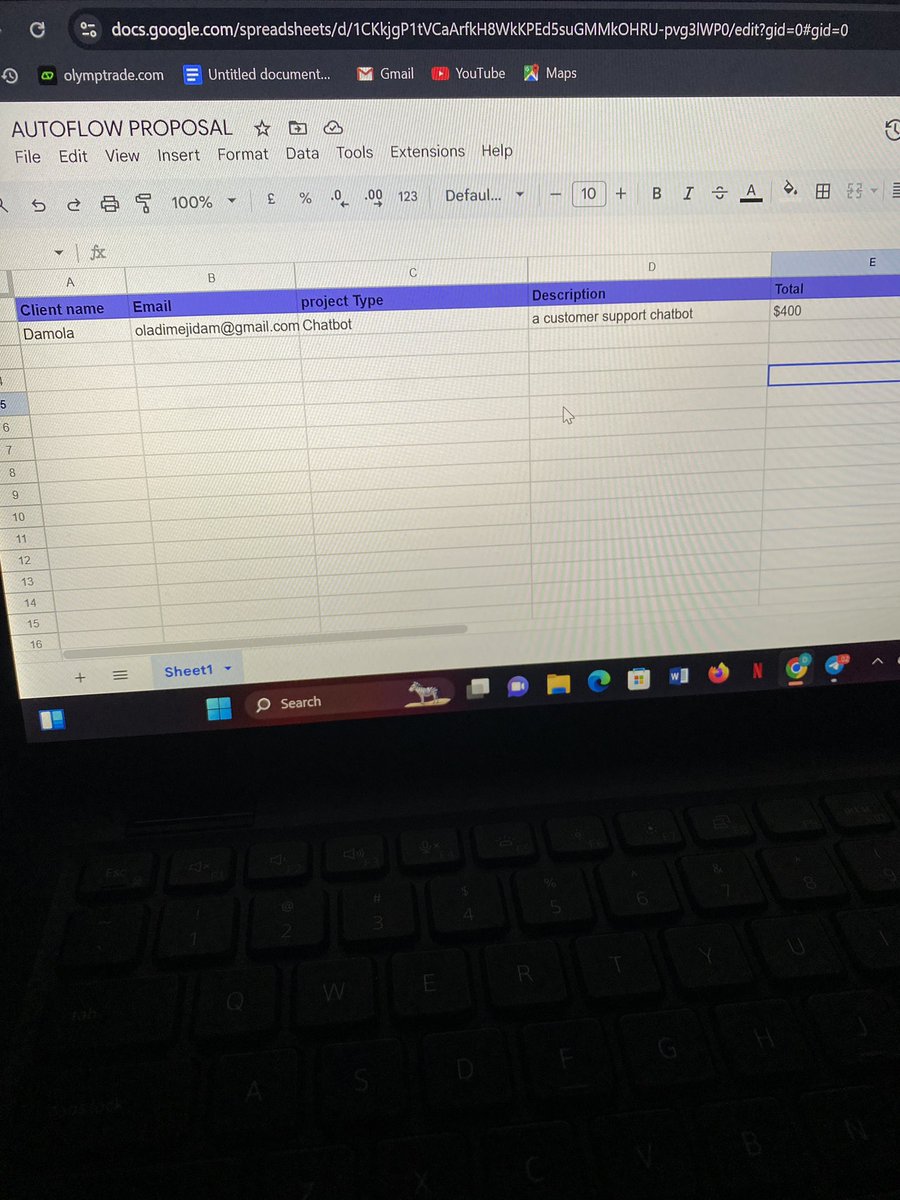 I_amDamola's tweet photo. Work in progress: 
An automated workflow that allows you generate proposals

You just need to enter the project description, then 

- It calculates the cost
- generates a detailed proposal which it sends to you to approve via email. 

Upon approval, it sends the proposal to the client with the attached PDF, logs everything into google sheet

If not approved, it sends to a proposal review agent to write another one, and the loop continues