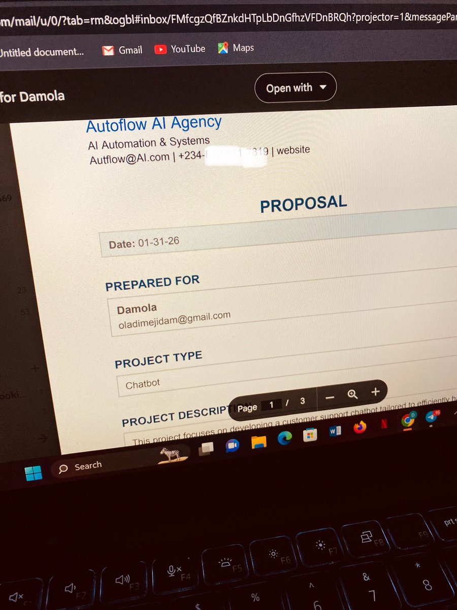 I_amDamola's tweet photo. Work in progress: 
An automated workflow that allows you generate proposals

You just need to enter the project description, then 

- It calculates the cost
- generates a detailed proposal which it sends to you to approve via email. 

Upon approval, it sends the proposal to the client with the attached PDF, logs everything into google sheet

If not approved, it sends to a proposal review agent to write another one, and the loop continues