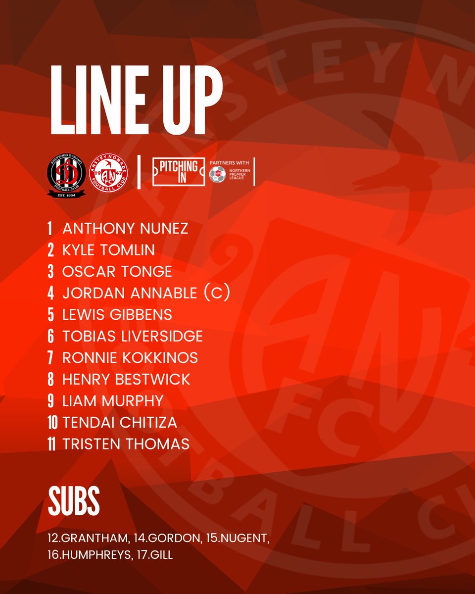 Here’s how we line up for today’s derby against <a href="/ShepshedDynamo/">Shepshed Dynamo FC</a> 

#UpTheNomads
