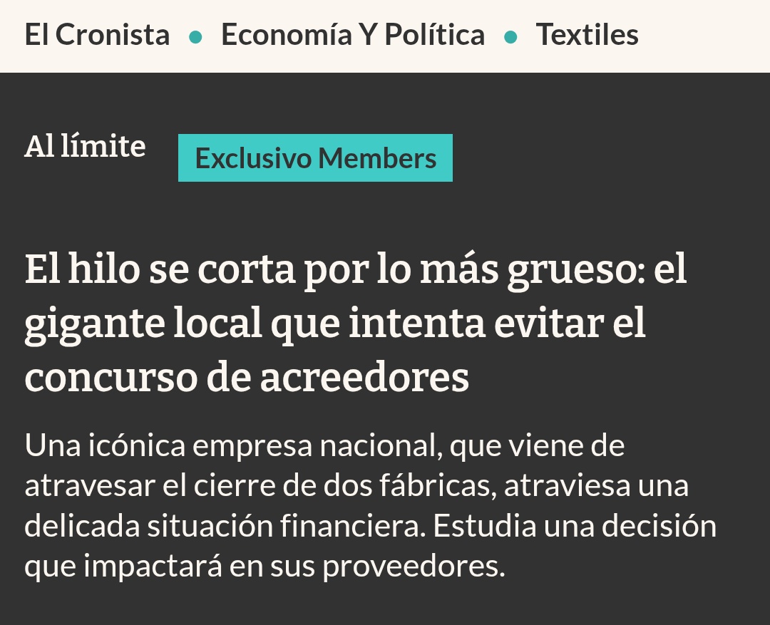 Lo del empresariado industrial argentino es realmente increíble. En campaña dijo "Milei va a fortalecer a la industria", después fue asesor presidencial, luego despedido. 
Ahora cerró dos plantas, despidió 360 personas y está al borde del concurso de acreedores. 🤷‍♂️