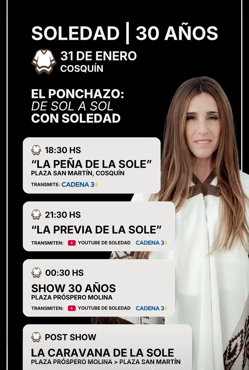 Hoy me toca ser el conductor de "La peña y la previa de la Sole " desde Cosquín en su canal de streaming. Así que los invito a pasar por el canal, les dejo la info. Vénganse!!!! #30añosdeSoledad