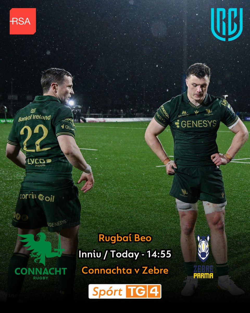 SportTG4's tweet photo. Rugbaí Beo ar @TG4TV 🏉
Live URC action starting soon on TG4🔥
📅Dé Sathairn/Saturday
⏰14:55
🏉@connachtrugby v @ZebreParma
@URCOfficial #URC #CONvZEB https://t.co/utLRLPOo1w