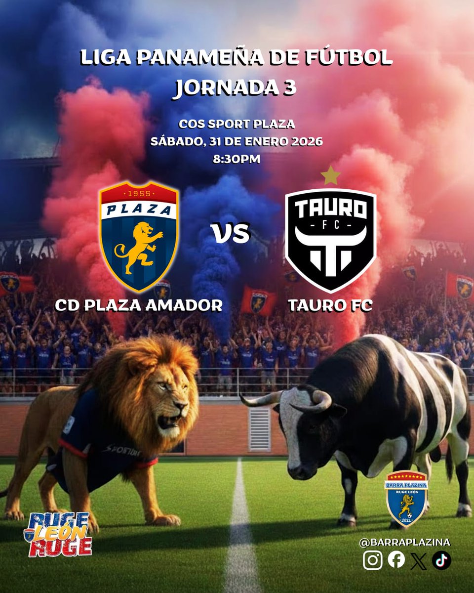 Hoy juega el BICAMPEON 🏆🏆 el clásico nacional de nuestro fútbol ⚽️🇵🇦 vamos todas las manadas a nuestra selva de cemento el Cos Sport Plaza 🏟 hay que alentar y apoyar a nuestros leones, rugeeee leon rugeeeee que tu barra está contigoooo 🦁💪💙❤⚽️🇵🇦 <a href="/cdplazaamador/">CD Plaza Amador</a>