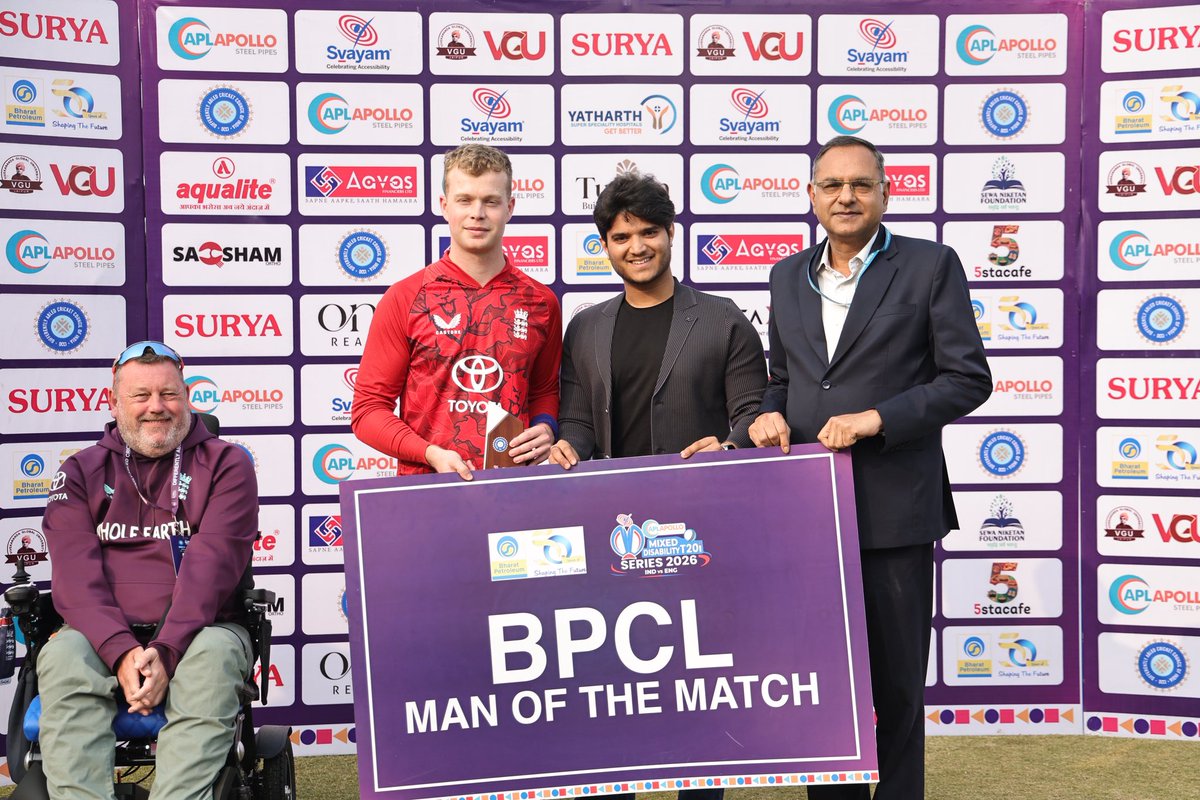 dcciofficial's tweet photo. Man of the Match ๐
Angus Brown made history by scoring a century to remember! ๐
@BCCI
#DifferentHaiAlagNahi #DCCI #MixedDisability #CricketForAll https://t.co/FfGNk6kA25
