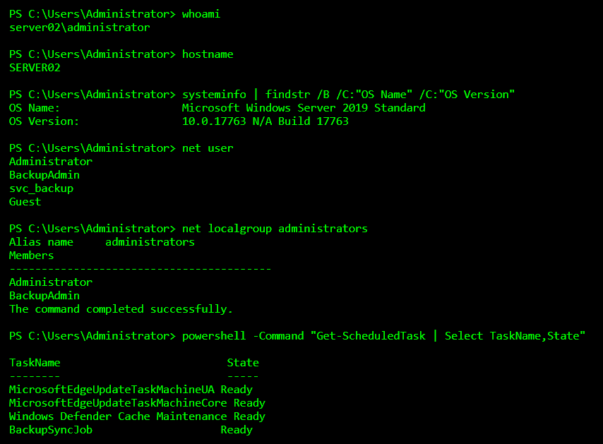 Officialwhyte22's tweet photo. How Attackers Hide in Plain Sight Using Built-In Windows Tools

After attackers gain access to a Windows system, their biggest challenge is not getting more tools but staying unnoticed. Installing custom malware increases the risk of detection, so experienced attackers often avoid it entirely. Instead, they rely on tools that already exist on the system. These are trusted Windows utilities that administrators use daily, which makes malicious activity blend in with normal operations.

In the terminal session shown below, every command used is legitimate and commonly seen on Windows servers. The attacker first confirms their identity and system context using commands like whoami, hostname, and systeminfo. This helps them understand the level of access they have and the type of system they are dealing with. Listing local users and administrator group members allows them to see which accounts are valuable and which ones may be targeted later for persistence or privilege abuse.

The attacker then inspects scheduled tasks and running processes using PowerShell. This is a quiet way to understand what jobs already exist on the system and whether malicious activity can be hidden among them. By checking logged-in users and active network connections, the attacker confirms who else is present and whether the machine is communicating externally. At no point is malware dropped, exploits launched, or suspicious binaries executed. Everything looks like routine system administration.

This technique is known as “living off the land.” The attacker survives using only native tools provided by the operating system. PowerShell, WMI, task scheduling, and built-in networking commands are powerful enough to perform reconnaissance, persistence, lateral movement, and data access. Because these tools are signed, trusted, and heavily used in real environments, security controls often allow them by default.

One reason this approach is so effective is that it reduces obvious indicators of compromise. Antivirus tools are designed to look for malicious files; not legitimate commands being misused. Logs may show PowerShell activity, but without proper monitoring and context, nothing immediately appears wrong. To an untrained eye, the activity looks like a system administrator doing routine checks.

This is why many breaches go undetected for weeks or months. The attacker does not break anything, slow down the system, or trigger alerts. They simply operate quietly, gathering information and positioning themselves deeper inside the network. By the time suspicious behavior is noticed, the attacker may already have achieved their objective.

Modern cybersecurity defense must account for this reality. Blocking malware alone is no longer enough. Organizations need visibility into how legitimate tools are used and the ability to recognize abnormal behavior patterns. When trusted tools are abused, behavior becomes the most important signal.