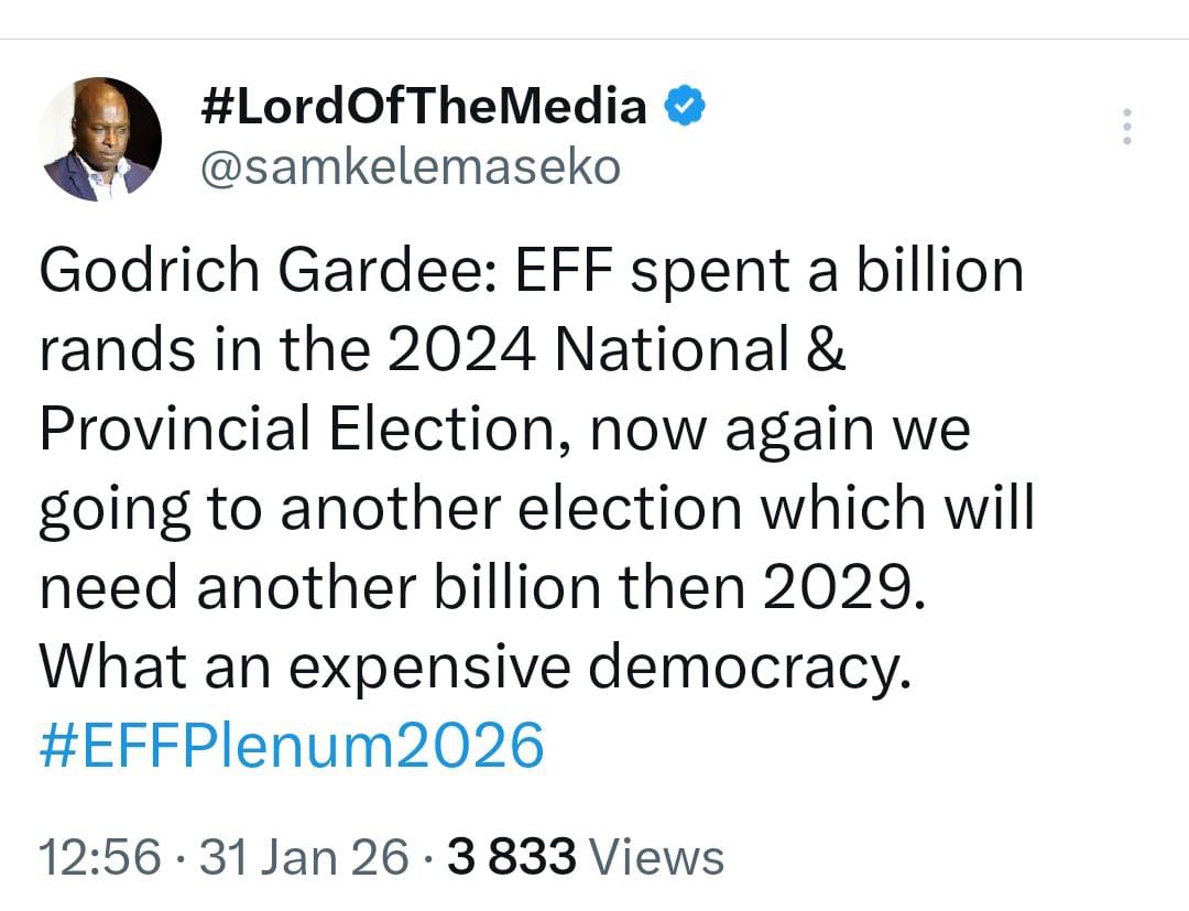How much was declared to the IEC? Godrich is the Deputy President of the EFF, so he should know. Was their Billion Rand Budget funded by R10 donations?