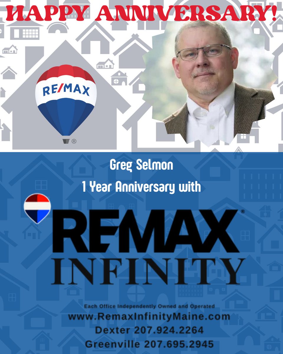 RemaxInfinityME's tweet photo. 🎉 Happy 1-Year Anniversary, Greg Selmon! 🏡
Celebrating your first year with RE/MAX Infinity — thank you for your dedication, expertise, and making dreams come true for clients! 💙✨
#REMAXInfinity #RealEstateAgent #Anniversary #MaineRealEstate #HomeExperts https://t.co/eCjV1CDZEv