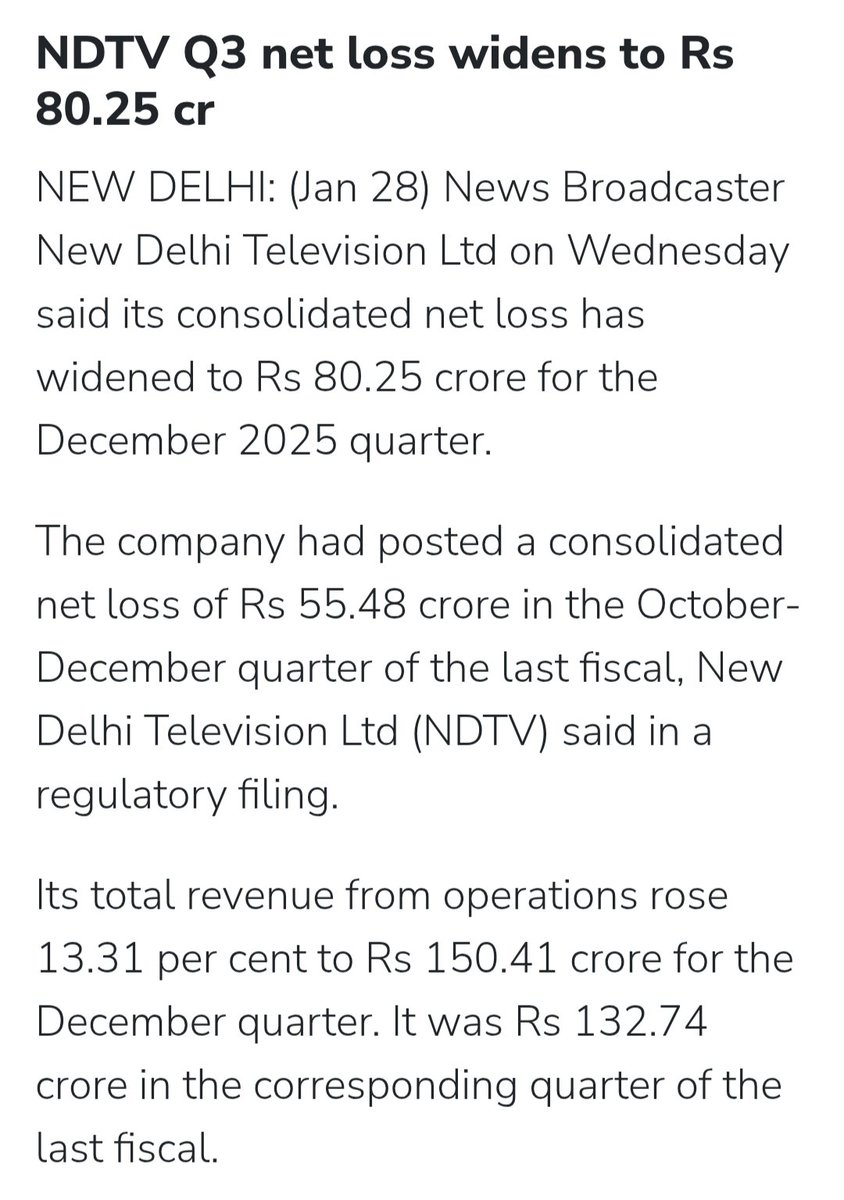 PratikPotdar's tweet photo. When losses mount such moves are expected. Routine business of the media. Atleast its being done openly. #NDTV https://t.co/layWidR4W2