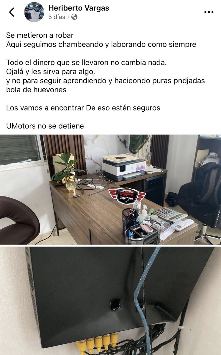 JJDiazMachuca's tweet photo. Roban a empresario que prometió regalar un auto a papás con bebés que usan oxígeno; “ojalá les sirva”

Se metieron a robar
Aquí seguimos chambeando y laborando como siempre

Todo el dinero que se llevaron no cambia nada.
Ojalá y les sirva para algo,
y no para seguir aprendiendo y hacieondo puras pndjadas  bola de huevones 

Los vamos a encontrar De eso estén seguros

UMotors no se detiene