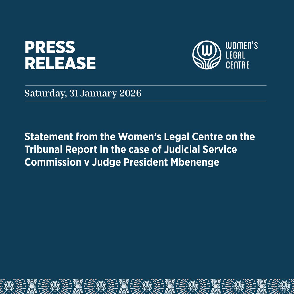 WLCCapeTown's tweet photo. We’ve received the Tribunal’s report in the Mengo matter late last night.
We are supporting our client, Ms Andiswa Mengo, who needs time to process the outcome and the deeply disappointing language used in parts of the report. 🧵
#mbenenge #mengo https://t.co/tmv2y8kQJh