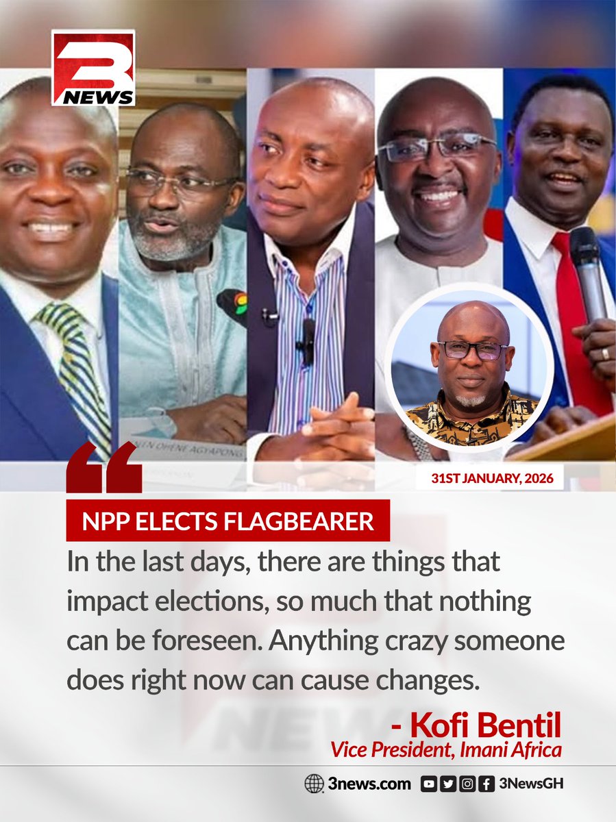 3fm927's tweet photo. #NPPDelegates: IMANI Africa's Kofi Bentil warns that in the final days before an election, unforeseen events or "crazy" actions can cause significant changes, making outcomes unpredictable.
#ElectionCommandCentre #3NewsGH https://t.co/hptmHrrbga