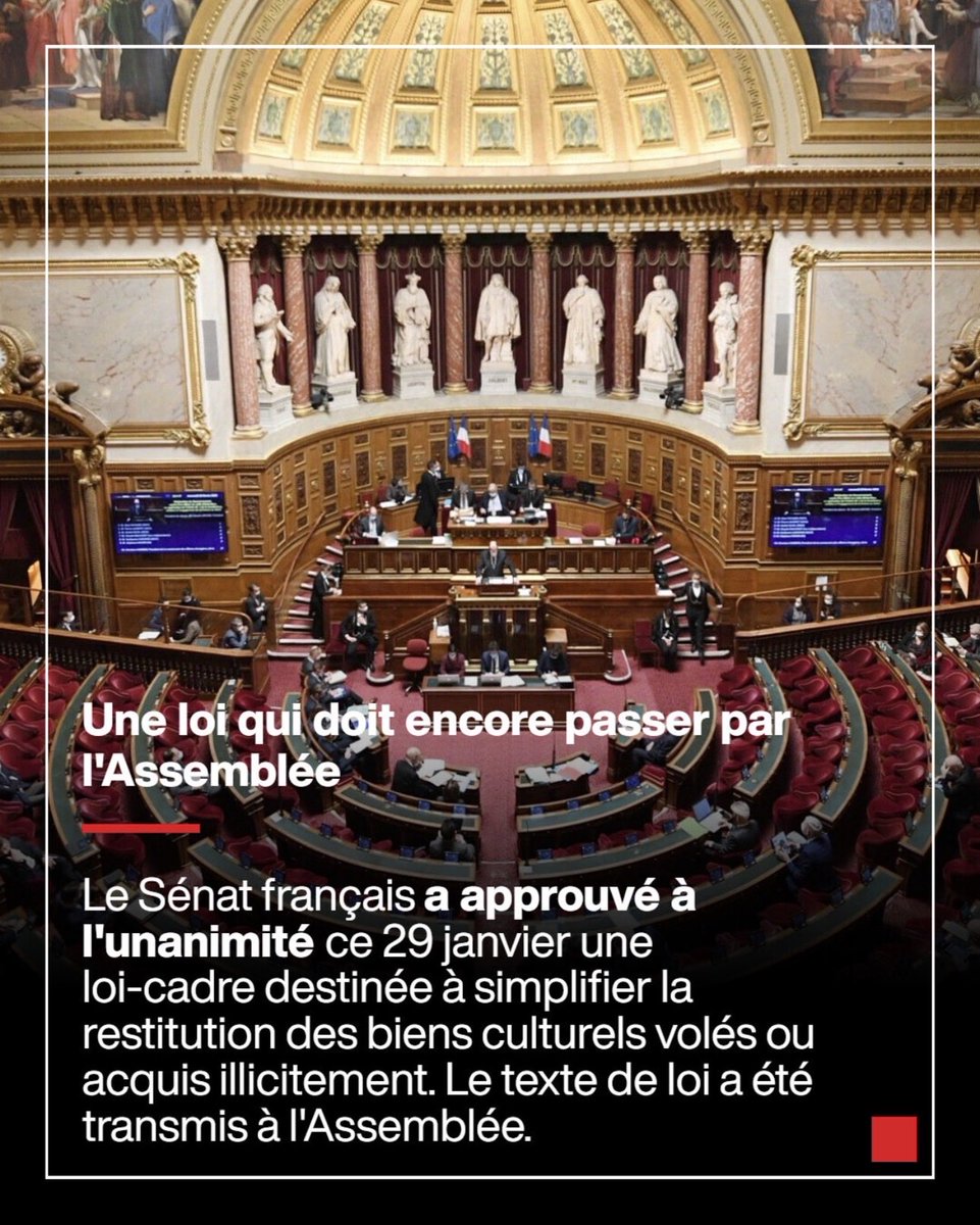 beninonpoint's tweet photo. Le retour aux sources s’organise.

Une étape décisive vient d’être franchie : la loi-cadre sur la restitution des biens culturels, longtemps emportés hors de leur terre d’origine, a été approuvée par le Sénat… Retrouvez l’intégralité sur Instagram @beninonpoint https://t.co/QLdz9eYG6B