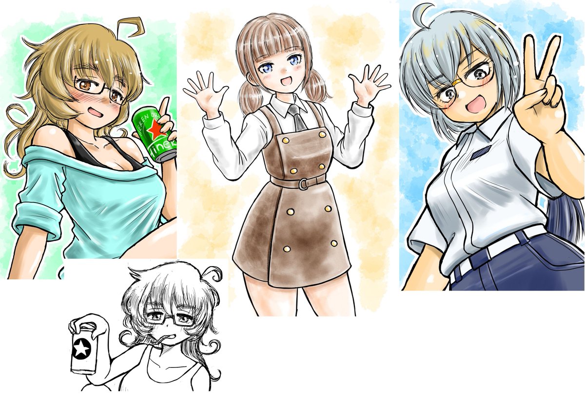 #今月描いた絵を晒そう 
1.版権
2.ガソスタむすめ関連
3.よその子様
4.うちの子
来月は出張多いからiPad絵をもうちょっと描きたいわねぇ。 