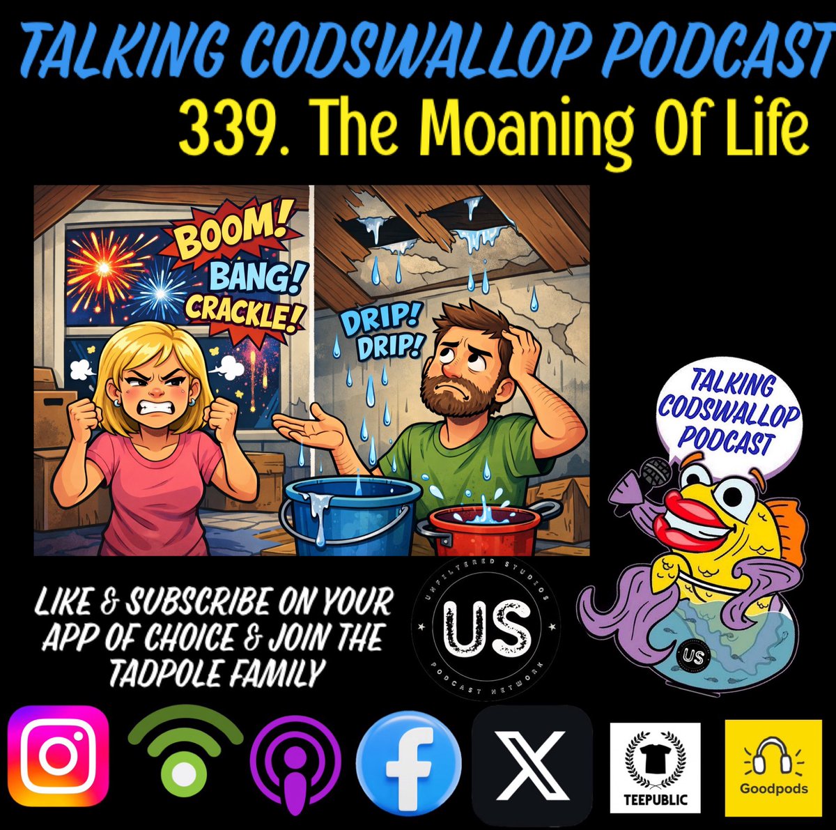 CodswallopPod's tweet photo. 339. The Moaning Of Life
Join Gemma & @higson_james for STRONG opinions, moaning & MANY LAUGHS. This episode will have you NODDING along one minute and LAUGHING out loud the next.
#Unfpod #Codswallop #Podcast #Laughter @unfpod #Moaning #Codswallop https://t.co/ME6TlflbPG