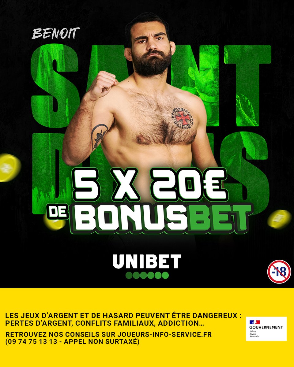 🤑 Des Bonusbets avant la guerre entre Hooker et BSD avec 5 x 20€ à gagner en cas de victoire du Français !

👉 RT + pseudo pour participer !
🍀 TAS demain.