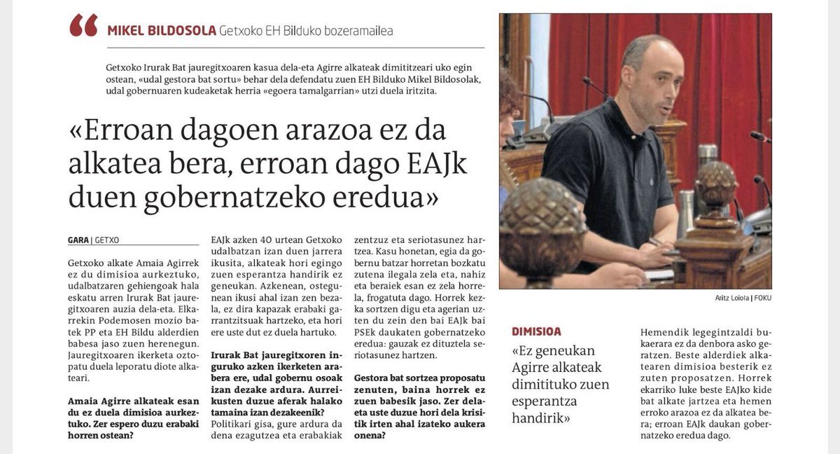 «Erroan dagoen arazoa ez da alkatea bera, erroan dago EAJk duen gobernatzeko eredua».

🗞️ Mikel Bildosola, <a href="/GetxokoEHBildu/">EH Bildu Getxo</a>|ko bozeramailea, Gara egunkarian: labur.eus/35bxx2pe