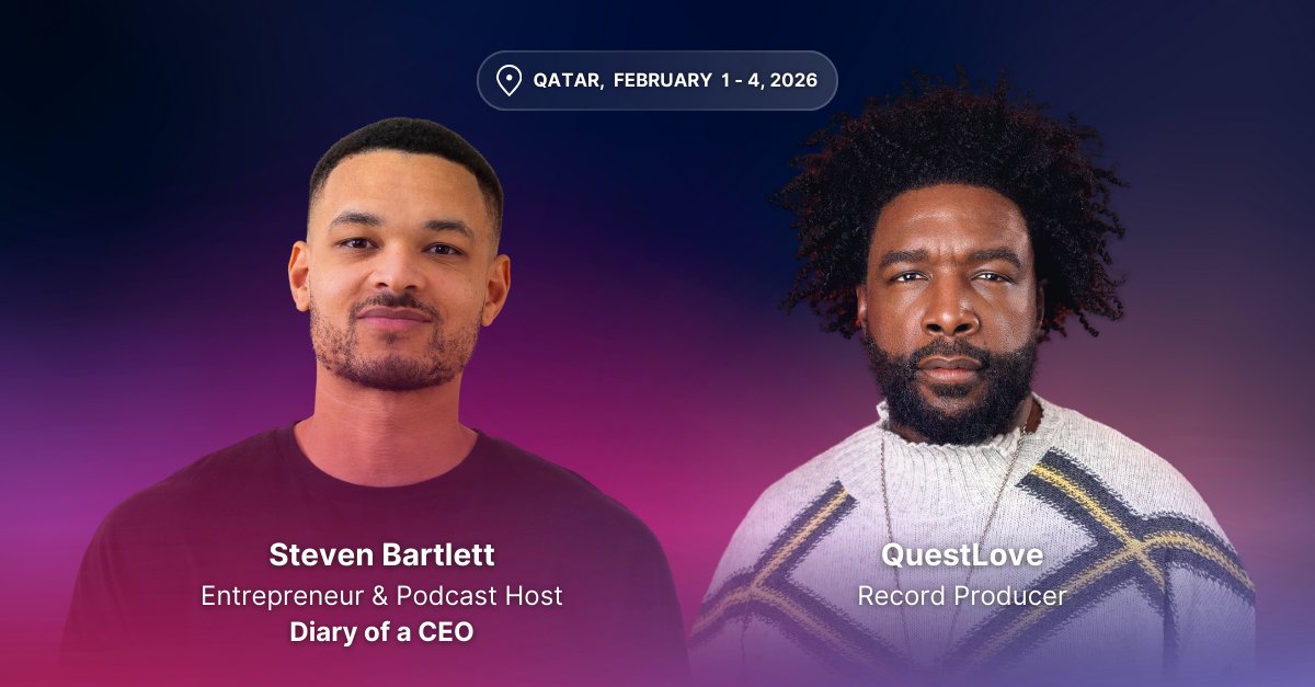 We’re bringing the masters of the microphone to #WebSummitQatar 🇶🇦

We are thrilled to announce that Academy Award-winning filmmaker, DJ, Podcast Host and member of The Roots, <a href="/questlove/">?st</a> and Entrepreneur and Diary of a CEO host <a href="/StevenBartlett/">Steven Bartlett</a> are joining us in Qatar.

These
