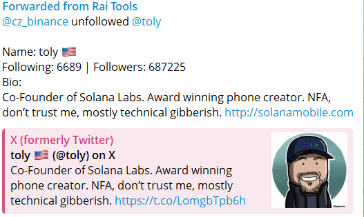 PrintorRekt's tweet photo. Lmao

Cz is mad atm, He unfollowed @toly 

But does it really matter? 

Toly you got 1 follower down btw 😂😂 https://t.co/PZP6rjiOg7