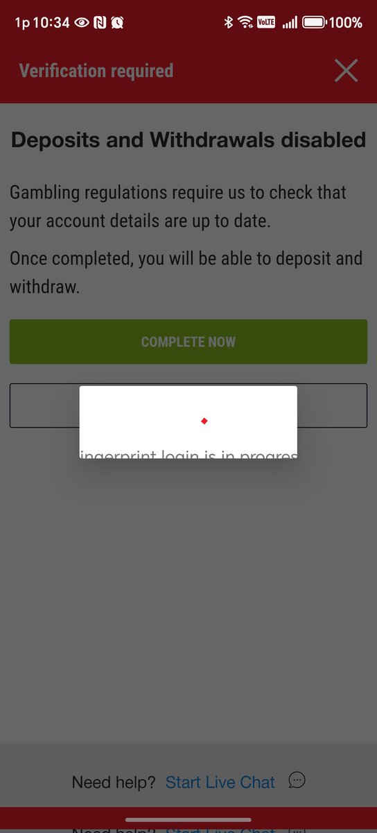 Anyone else having problems logging into the <a href="/Ladbrokes/">Ladbrokes</a> app? After accepting my fingerprint, I'm just getting a continuous red circle? Which goes on and on and on and on!!