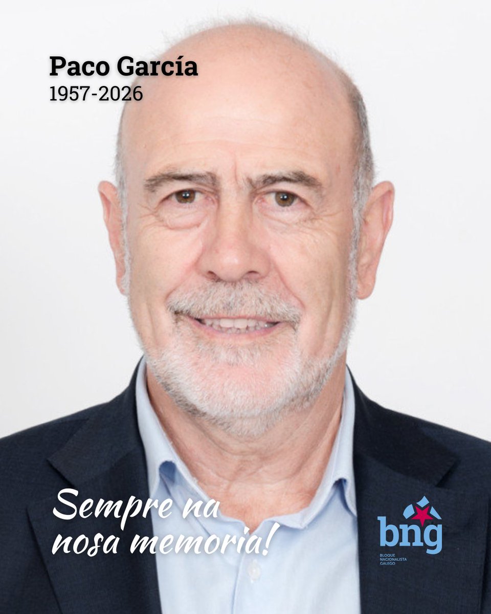 Despedimos con fonda tristeza a PACO GARCÍA, referente do BNG, ex-alcalde de Allariz e exemplo de compromiso, coherencia e amor por Galiza. 

Paco foi un home e un militante profundamente comprometido coa xustiza social, coa defensa de Galiza e cunha maneira digna e valente de
