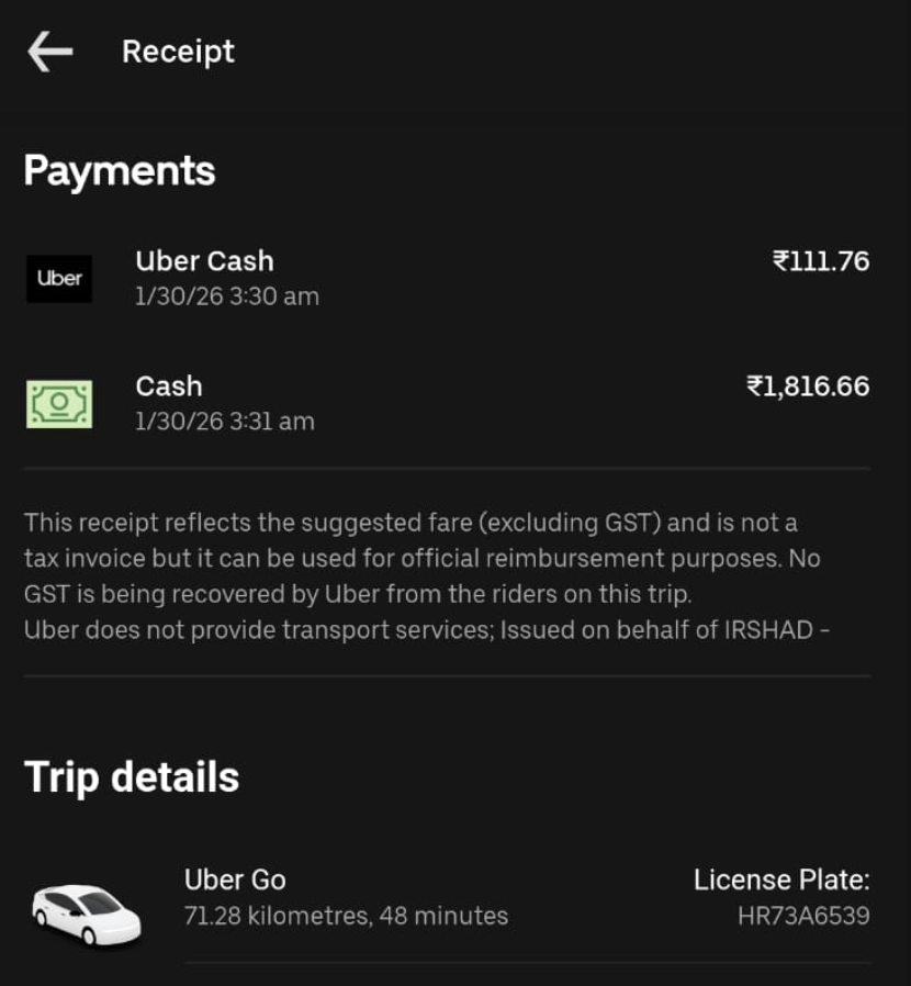gauravmoree's tweet photo. @Uber_India @Uber_Support My 26 km ride magically became 72 km in 45 mins.
So the cab was flying at 96 km/h through city traffic? 🚀
This looks like a billing scam. https://t.co/2w1qw5zmv9