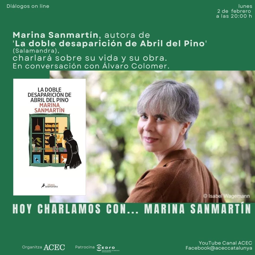 _ACEC's tweet image. Este lunes, 2 de febrero, @masanma, autora de 'La doble desaparición de Abril del Pino' (@SalamandraEd), charlará sobre su vida y su obra con @AlvaroColomer. Con el apoyo de @cedroenlinea