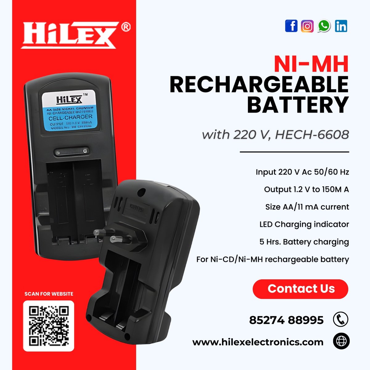 Elect85071Hilex's tweet image. Keep your devices powered and reduce waste with the Hi-LEX HECH-6608! 🔋 High-speed charging for all your AA Ni-MH and Ni-CD batteries.

📞 Contact Us:
Call: 85274 88995
Web: hilexelectronics.com

#HiLex #BatteryCharger #EcoFriendly #TechGear #Rechargeable