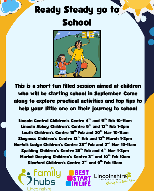 Starting school soon?
We’re sharing Local Authority sessions to help families get ready!  Fun activities at Children’s Centres
Online parent sessions:
• 2 Feb 7–8pm
• 4 Feb 1:30–2:30pm
• 23 Apr 6–7pm
• 29 Apr 1:30–2:30pm
Check the links to join and find local support.