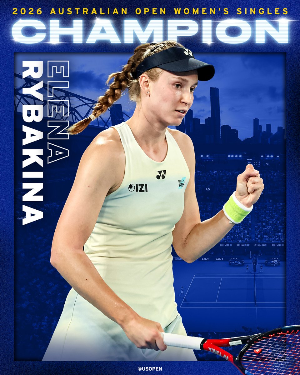 usopen's tweet photo. Down 0-3 in the third set, Elena Rybakina comes back to capture her first Australian Open title! https://t.co/RMGzmkwNYR