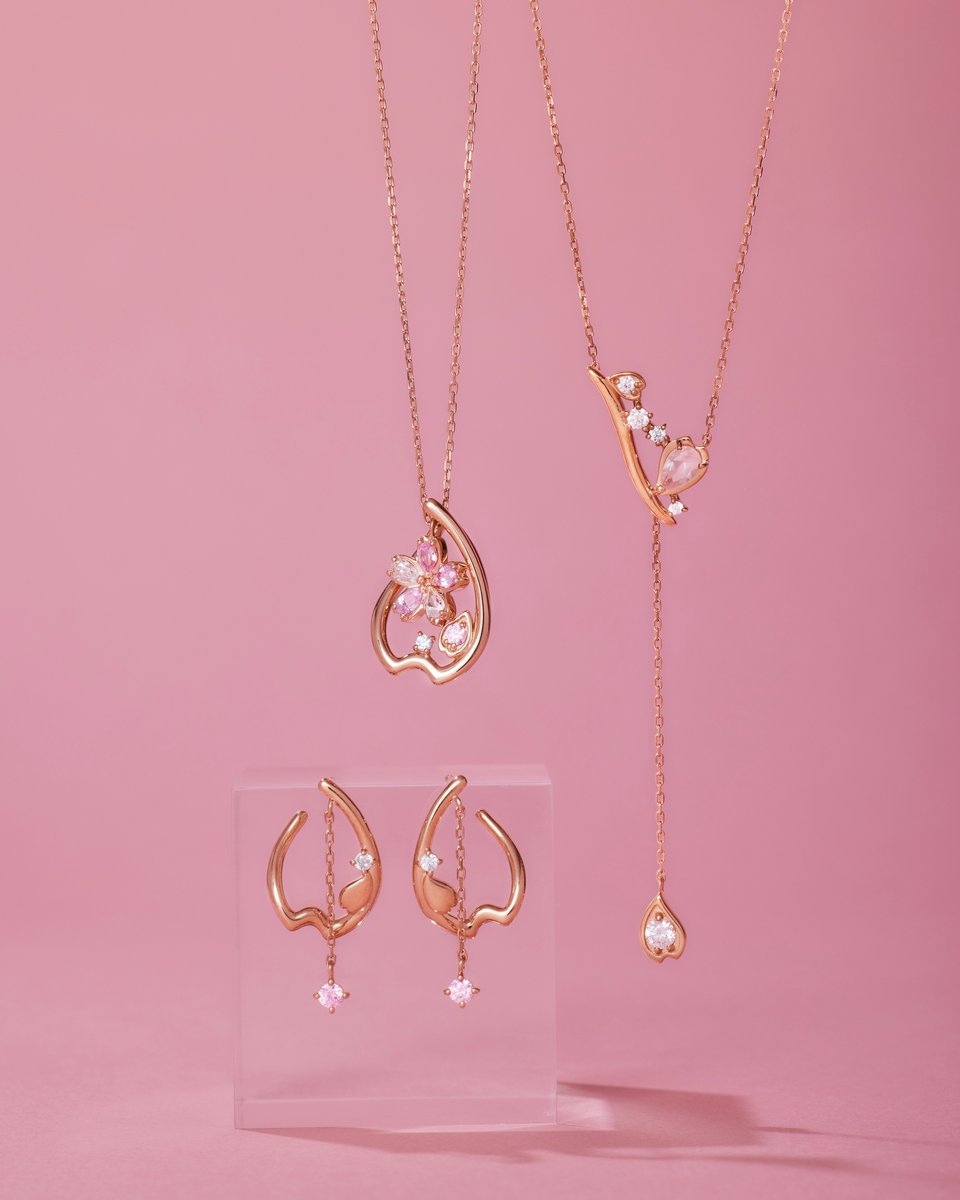 Canal 4℃ SAKURAコレクション(桜シリーズ) ピアス&ネックレス SAKURA Collection】 桜が舞う青空をイメージしたデザインのY字