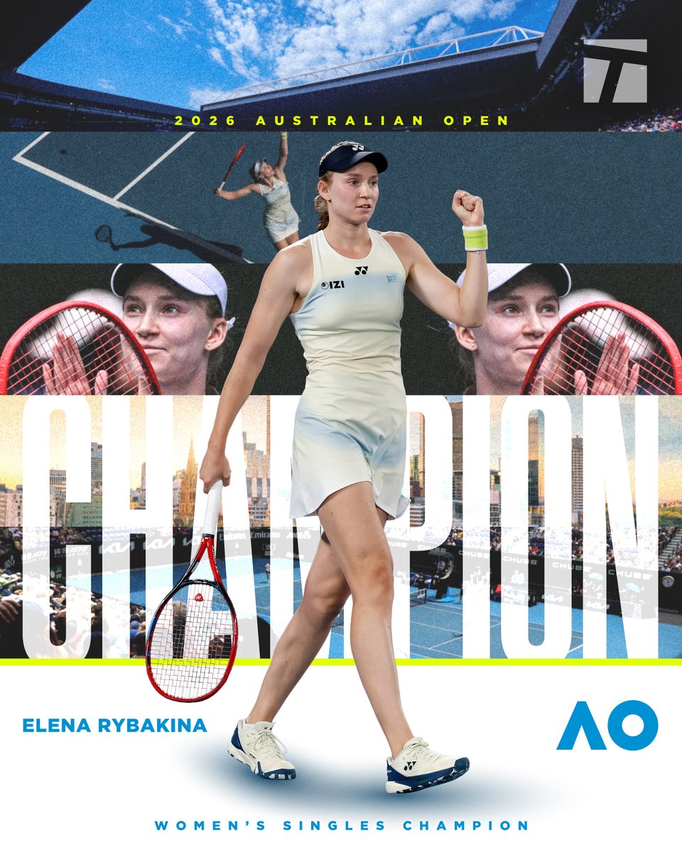 ELENA RYBAKINA IS THE 2026 AUSTRALIAN OPEN CHAMPION 😱

She defeats Aryna Sabalenka 6-4, 4-6, 6-4 to win her second Grand Slam title 🏆 🫶 

What a performance 👏 

#AusOpen