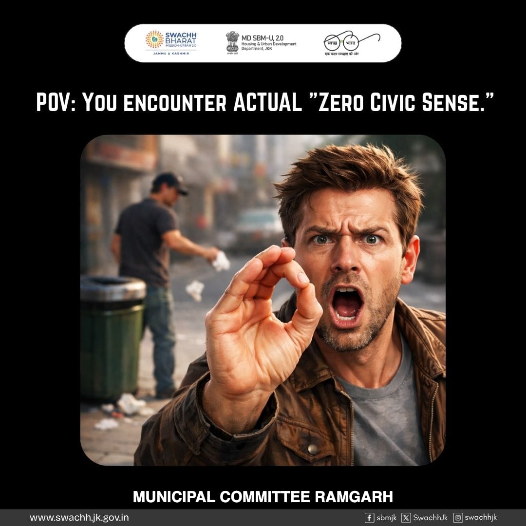 swachhramgarh's tweet photo. POV: YOU ENCOUNTER ACTUAL "ZERO CIVIC SENSE."
@JKHUDD1
@OfficeOfLGJandK
@SwachhBharatGov
@SwachhJk
#cleanRepublicDay
@dcsambaoffice
@JammuUlb
#cleanRepublicDay
@MoHUA_India
@SwachSurvekshan https://t.co/wU0RPW21WM