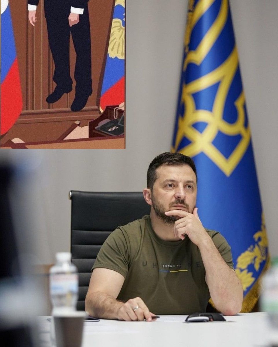 veraizmaylova41's tweet photo. Владимир Зеле��ский по примеру Дональда Трампа тоже повесил у себя в кабинете портрет Путина. https://t.co/FmkcRHYSIA