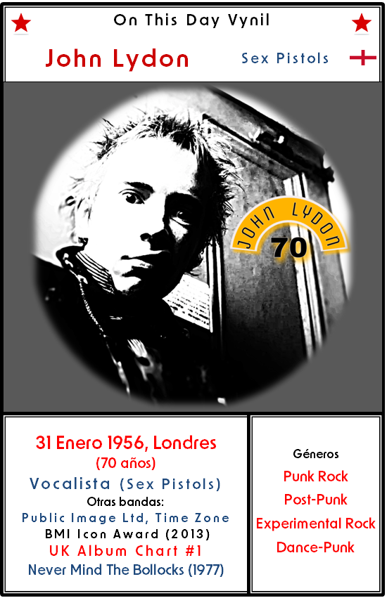 OnThisDayVinyl's tweet photo. Tal día como hoy …
nació hace 70 años #JOHN_LYDON, cantante del grupo punk inglés #Sex_Pistols.
Gira 2026 P.I.L https://t.co/oLxBSJcmo8
#OTDV
@lydonofficial
@pilofficial
@sexpistols
🎵Double Trouble – Live Later with Jools Holland (20 octubre 2015)
https://t.co/0VuLBJrztM https://t.co/7koVPHQ8dt