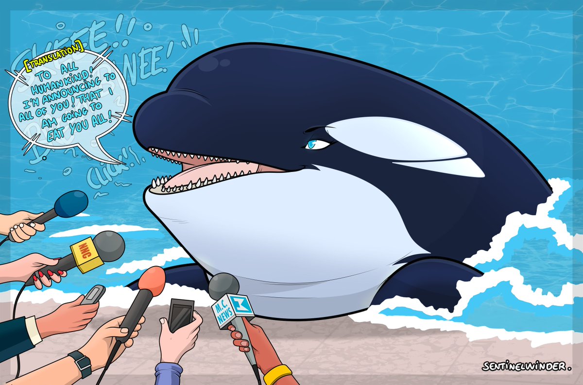 #vore #killerwhale #humanprey #YamieOrca
This orca needs to make an important announcement!

🎤 ~ SKEEE BWEE BREEP! CLICK! 🐳  

Did you understand all that?! Because I didn't. I don't speak orca!  

Featuring my OC: Yamie.