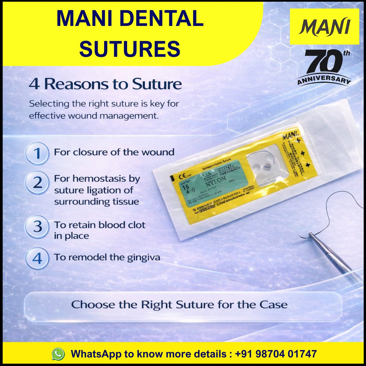 ManiMedicalInd's tweet photo. Choose the Right Suture for the case.
Because healing starts with a perfect stitch.
#manisutures #sutures #dentalsutures #surgicalneedles #dentalinnovation #healingteeth #toothhealing #oralsurgery #periodontics #gingiva #gingivasurgery #toothextraction #implants #manimedical https://t.co/XewTtO2oE1