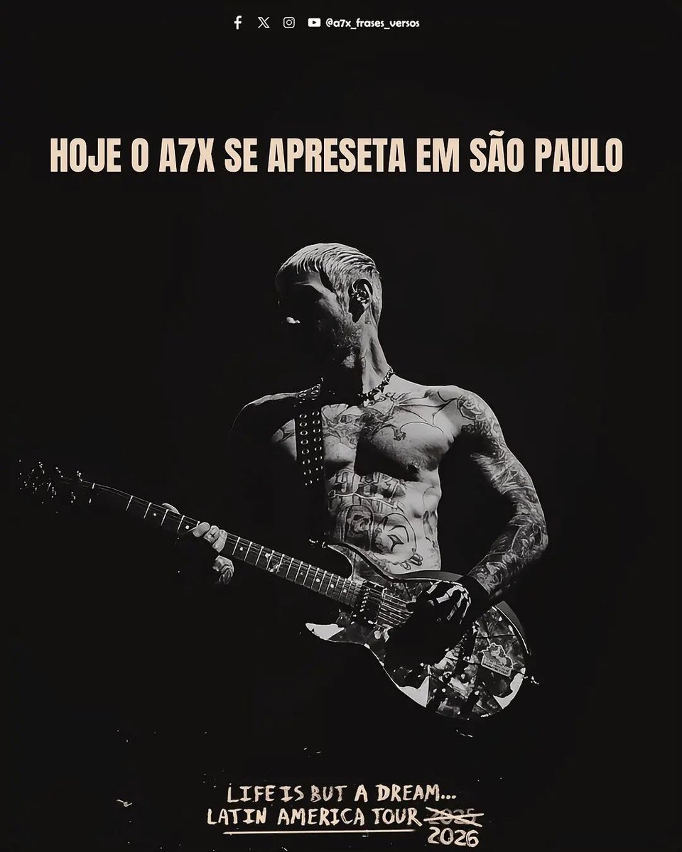 FINALMENTE! Após 12 anos, o Avenged Sevenfold pisará novamente em solo paulista. Será um show histórico, marcante e único. Com ingressos esgotados, a apresentação solo de hoje é a maior da carreira da banda. Curtam, aproveitem esse momento. Nos vemos por lá 🔥🦇