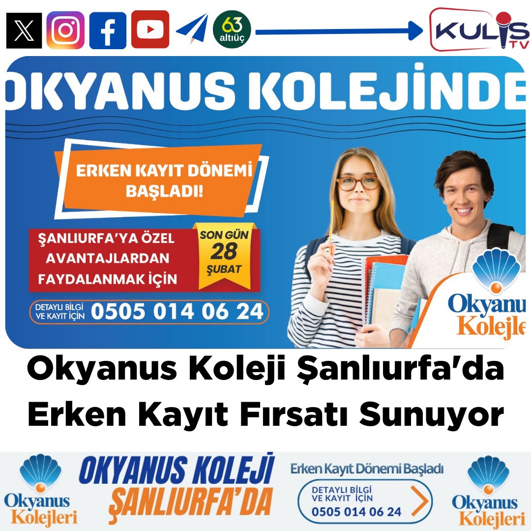 Okyanus Koleji Şanlıurfa’da Erken Kayıt Fırsatı Sunuyor 

Türkiye genelinde eğitim alanında uzun yıllardır faaliyet gösteren ve birçok ilde başarılı çalışmalara imza atan Okyanus Koleji, artık Şanlıurfa'da
kulis.tv/okyanus-koleji…