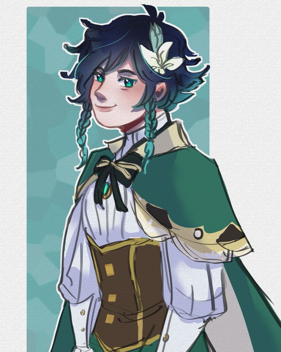 wanxi_sha's tweet photo. [repost bc smthng went wrong idk lmao] 

Venti has his stats for charisma amped to the max, so i folded like a wet tissue and played Genshin for the first time #GenshinImpact https://t.co/PFVYgqHkEj