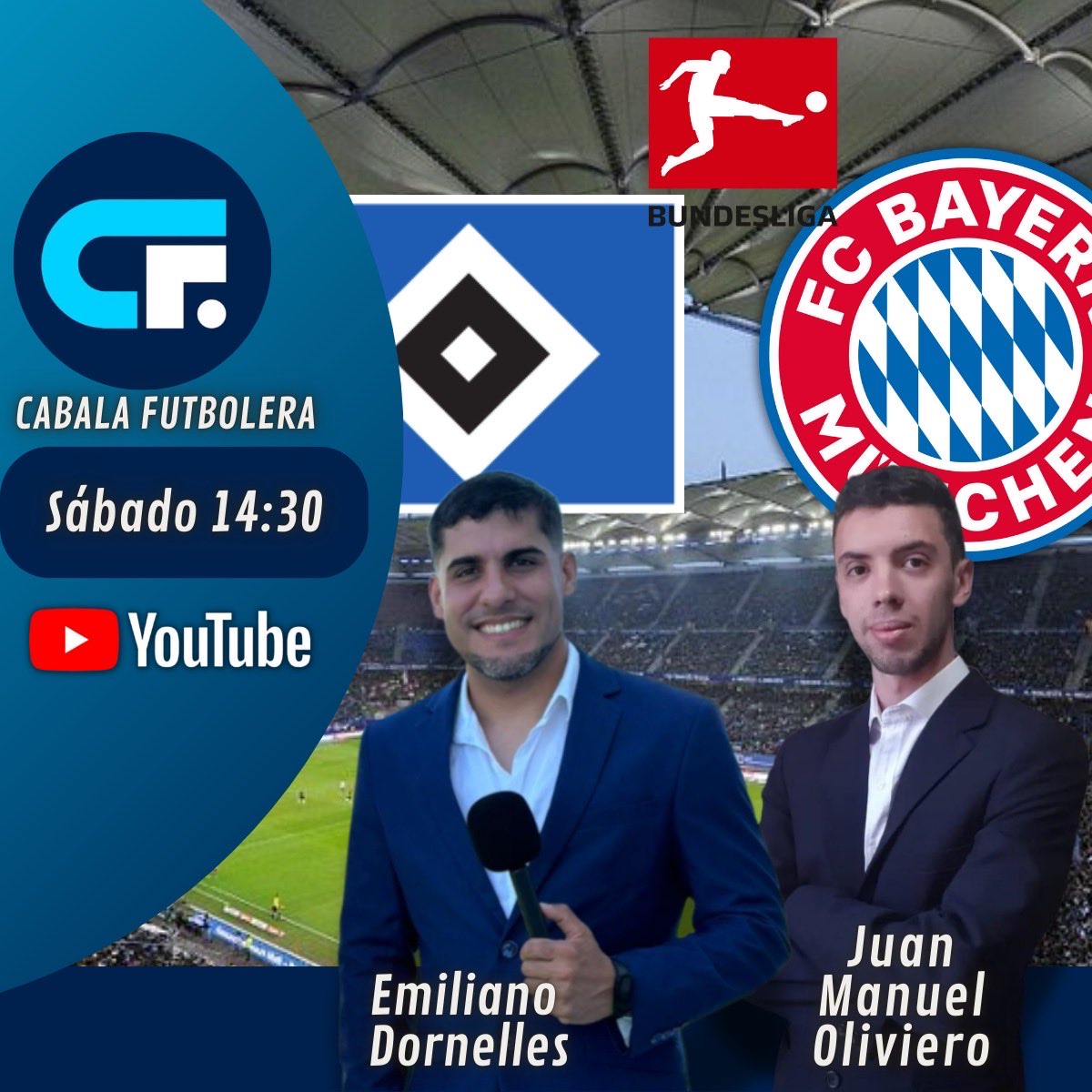 🔥 Se juega la Bundesliga
🆚 Hamburgo vs Bayern Múnich
🕝 Sábado 14:30

Prendete al vivo de Cábala Futbolera con Emiliano Dornelles y Juan Manuel Oliviero 🎙️⚽
📺 YouTube

#Bundesliga #CabalaFutbolera #Hamburgo #BayernMunich #Fútbol